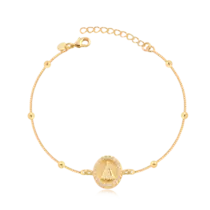 Pulseira Bolinha Nsa Sra Aparecida Zircônia Folheada a Ouro 18k