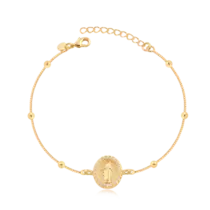 Pulseira Bolinha Nsa Sra Graças Zircônia Folheada a Ouro 18k
