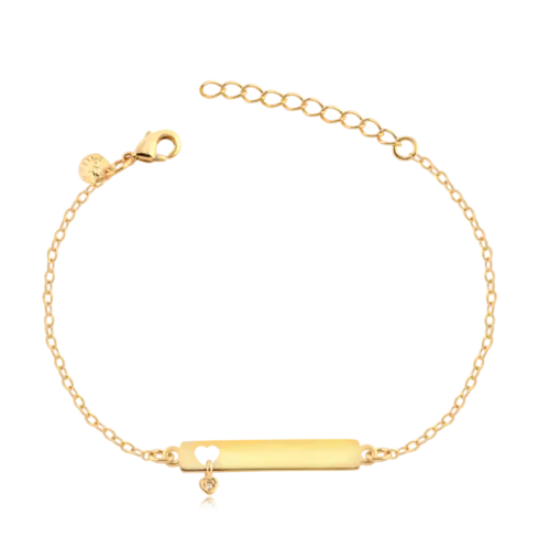 Pulseira Infantil Chapa Coração Folheada a Ouro 18k