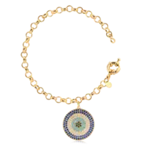 Pulseira Elo Português 5mm Olho Grego Folheado a Ouro 18k