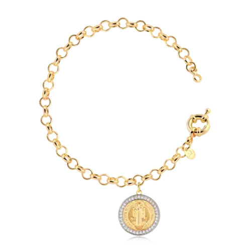 Pulseira Elo Português 4mm São Bento Zircônia Folheada a Ouro 18k
