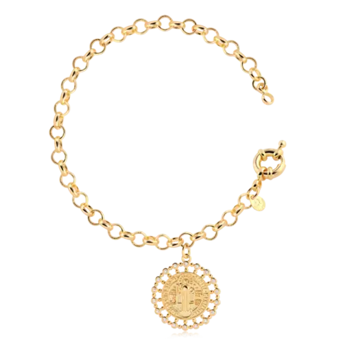 Pulseira Elo Português 4mm São Bento Zircônia Folheado a Ouro 18k