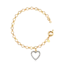 Pulseira Elo Português 4mm Coração Vazado Zircônia Folheado a Ouro 18k