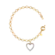 Pulseira Elo Português 4mm Coração Vazado Zircônia Folheado a Ouro 18k