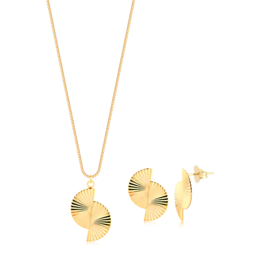 Conjunto Leque Duplo Folheado a Ouro 18k