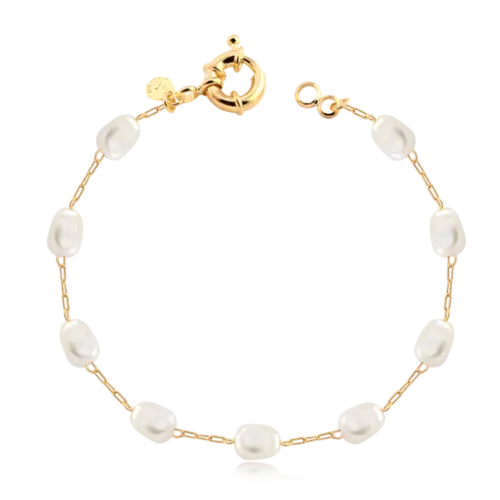 Pulseira Pérola Amassada Folheada a Ouro 18k