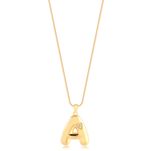 Gargantilha Letra Lisa Detalhe Coração Zircônia Folheado a Ouro 18k