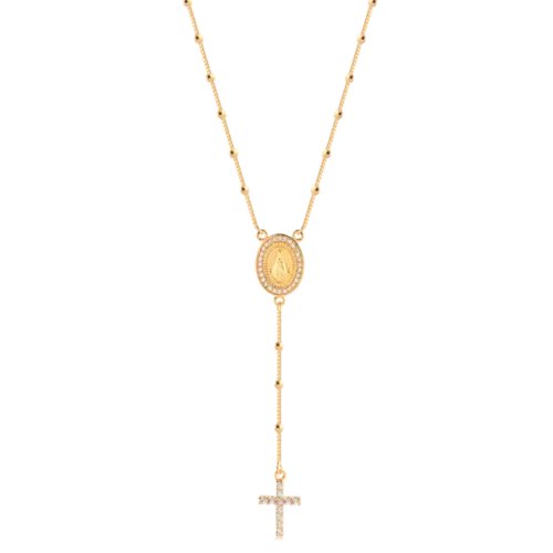Gargantilha Terço Nsa Senhora Aparecida Com Zircônia Folheada a Ouro 18k