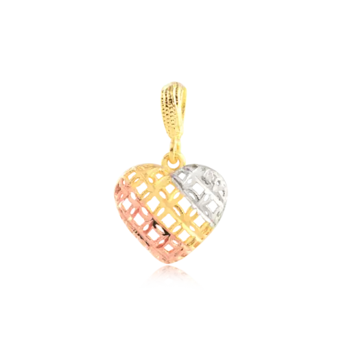 Pingente Coração Telado 3 Cores Folheado a Ouro 18k