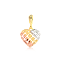 Pingente Coração Telado 3 Cores Folheado a Ouro 18k
