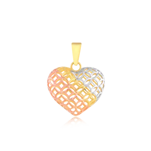 Pingente Coração Telado 3 Cores Folheado a Ouro 18k