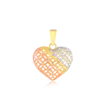 Pingente Coração Telado 3 Cores Folheado a Ouro 18k