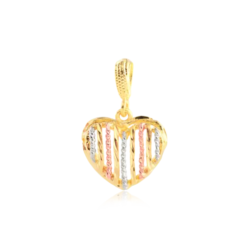 Pingente Coração Vazado 3 Cores Folheado a Ouro 18k