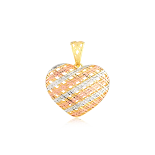 Pingente Coração Telado 3 Cores Folheado a Ouro 18k