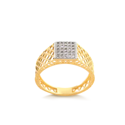 Anel Telado Quadrado Com Zircônias Folheado a Ouro 18k