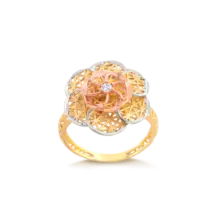 Anel Flor Telado 3 Cores Folheado a Ouro 18k