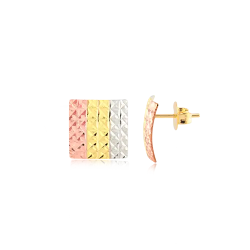 Brinco Quadrado 3 Cores Folheado a Ouro 18k