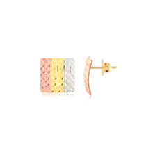 Brinco Quadrado 3 Cores Folheado a Ouro 18k