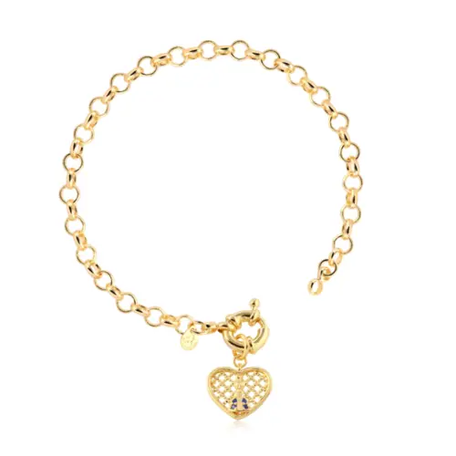Pulseira N. Senhora Aparecida Coração Elo Português 5mm Folheada a Ouro 18k