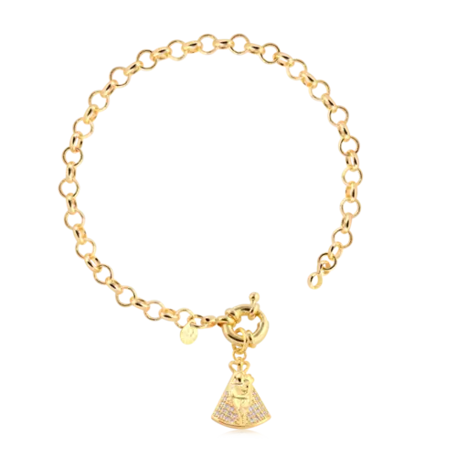 Pulseira N. Senhora de Nazaré Com Zircônia Elo Português 5mm Folheado a Ouro 18k
