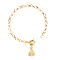 Pulseira N. Senhora de Nazaré Com Zircônia Elo Português 5mm Folheado a Ouro 18k