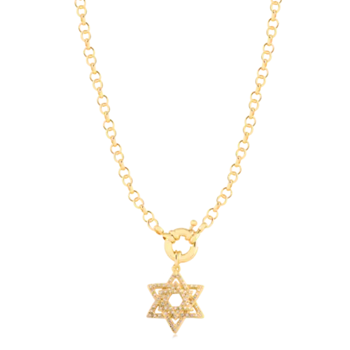 Gargantilha Estrela de Davi Com Zircônia Folheada a Ouro 18k