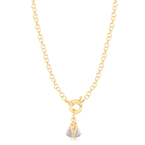 Gargantilha N. Senhora de Nazaré Com Zircônia Elo Português 5mm Folheado a Ouro 18k