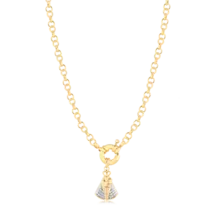 Gargantilha N. Senhora de Nazaré Com Zircônia Elo Português 5mm Folheado a Ouro 18k
