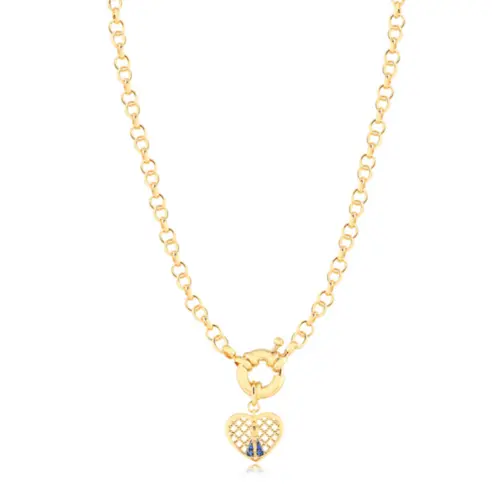 Gargantilha N. Senhora Aparecida Coração Elo Português 5mm Folheada a Ouro 18k