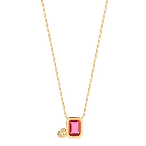 Gargantilha Pedra Retangular Coração Cravejado Folheado a Ouro 18k