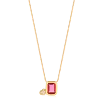 Gargantilha Pedra Retangular Coração Cravejado Folheado a Ouro 18k