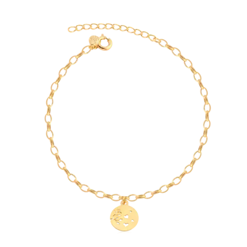 Pulseira Medalha Coração Vazado Folheada a Ouro 18k