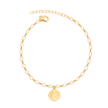 Pulseira Medalha Coração Vazado Folheada a Ouro 18k