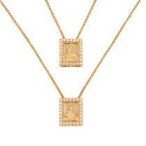 Escapulário Sag. Coração de Jesus N. Sra. Carmo Zircônia Folheado a Ouro 18k