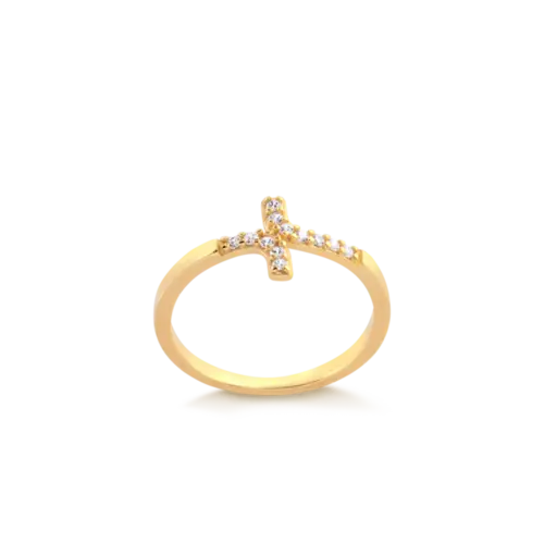 Anel Cruz Com Zircônia Folheada a Ouro 18k