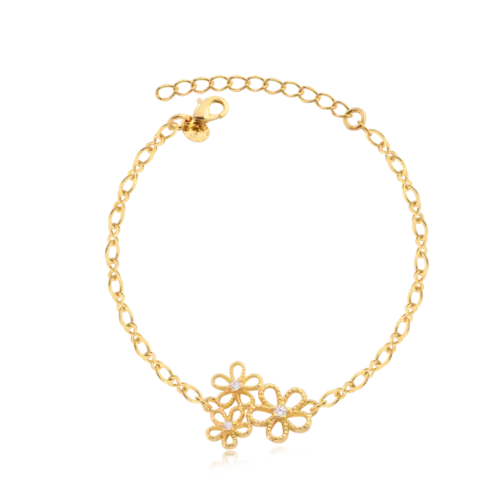 Pulseira Flores Com Zircônia Folheado a Ouro 18k
