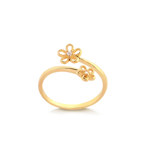 Anel Regulável Flores Com Zircônia Folheado a Ouro 18k