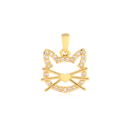 Pingente Gato Cravejado Com Zircônia Folheado a Ouro 18k