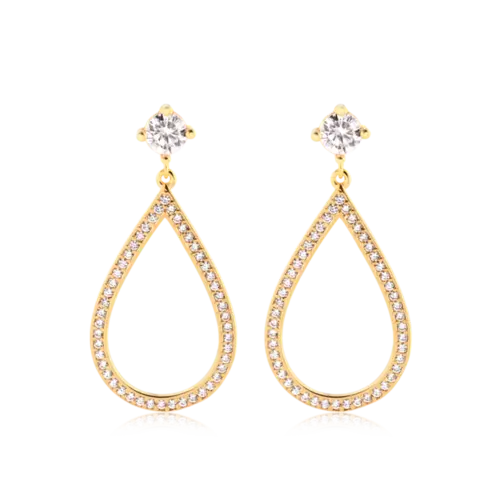 Brinco Gota Vazada Zircônia Ponto de Luz Folheado a Ouro 18k