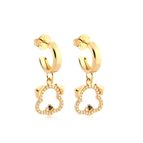 Brinco Cachorro Cravejado Com Zircônia Folheado a Ouro 18k