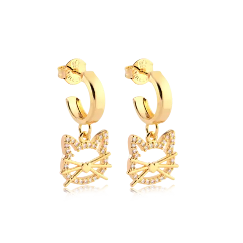 Brinco Gato Cravejado Com Zircônia Folheado a Ouro 18k