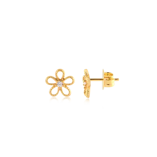 Brinco Flor 7mm Zircônia Folheado a Ouro 18k