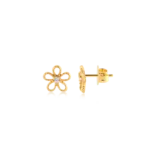 Brinco Flor 7mm Zircônia Folheado a Ouro 18k