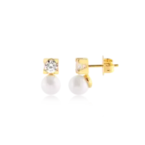 Brinco Perolado Zircônia Quadrada Folheado a Ouro 18k