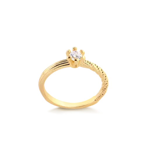 Anel Solitário Lateral Trabalhada Folheado a Ouro 18k