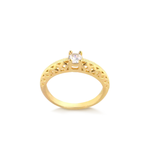 Anel Pedra Redonda Lateral Vazada Folheado a Ouro 18k