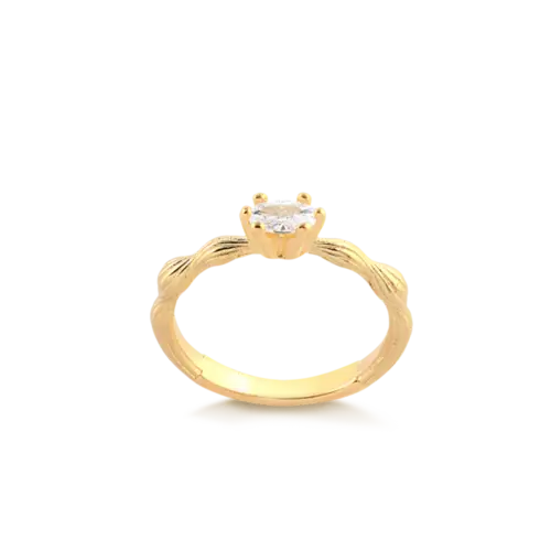 Anel Solitário Pedra Oval Lateral Trabalhada Folheado a Ouro 18k