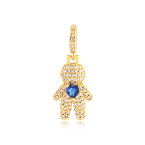 Pingente Menino Coração Azul Cravejado Com Zircônias Folheado a Ouro 18k