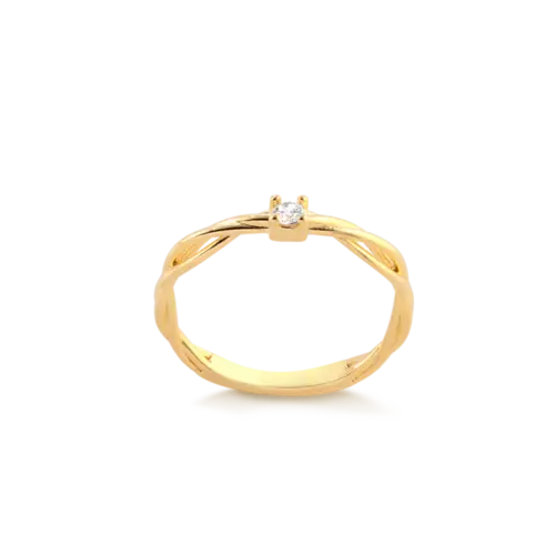 Anel Solitário Torcido Folheado a Ouro 18k