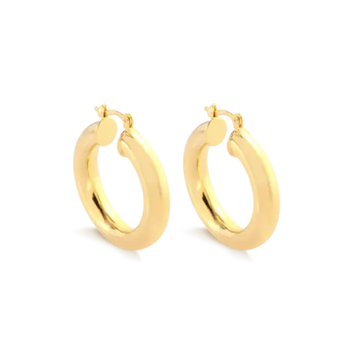 Argola Lisa Redonda 32mm Folheada a Ouro 18k